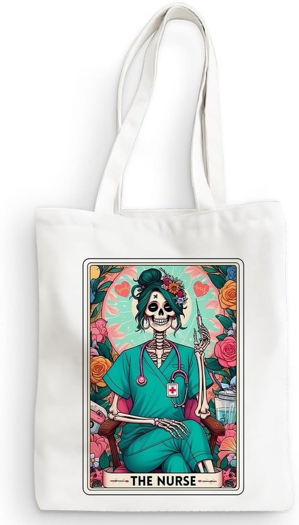 Decohim Funny Skull Tarot Card Sarcastic Canvas Tote Bag Witchy Gifts for Women Grocery Bags for Halloween Birthday