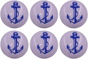 The Metal Magician Cabinet Knobs, Blue Anchor On White Ceramic Aesthetic Kitchen Cabinet & Furniture Knobs (Set of 6)
