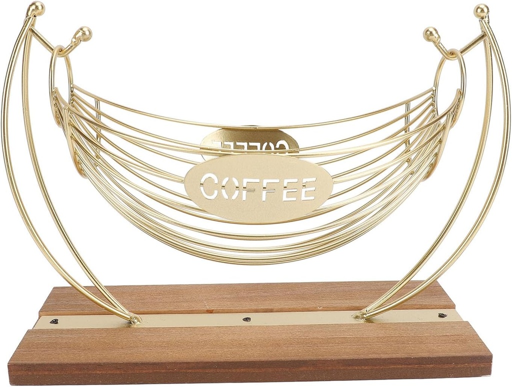 Coffee Pod Holder with Wood Base | Iron Hammock Organizer for Keurig/Compatible Capsules | Holds 18 Pods, Stylish Kitchen/Office Countertop Storage