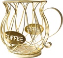 Firlar Wrought Iron Storage Basket Coffee cup, Vintage Candy Basket Holder Coffee Cup Wire Storage Basket Modern Coffee Basket Decor Mug Shape Storage Basket Holder for Kitchen Countertop(Yellow)