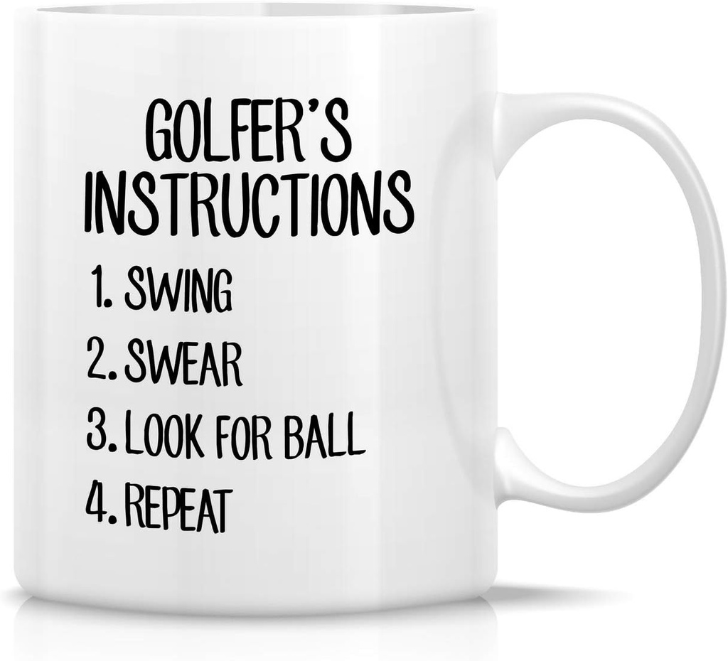 Retreez Funny Mug - Golfer's Instructions Swing Swear Look for Ball Repeat Golf 11 Oz Ceramic Coffee Mugs - Funny, Sarcastic, Inspirational birthday gifts for man, friends, coworkers, siblings, dad