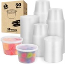 50set - 16oz Plastic Deli Container with lids, Airtight, for Slime, Soup, Meal Prep, BPA Free, Stackable, Leak Resistant, Microwave/Freezer Safe
