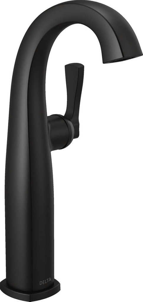 Delta Stryke Vessel Sink Matte Black Bathroom Faucet 1 Hole, Single Hole Bathroom Sink Faucet for Vanity, Matte Black 777-BL-DST (Drain Not Included)