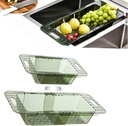 2 Pack Over the Sink Colander Strainer Basket, Expandable Plastic Colanders Fruit and Vegetable Washing Basket for Kitchen Drain Cooked Pasta and Dry Dishes, Large (Transparent Green)
