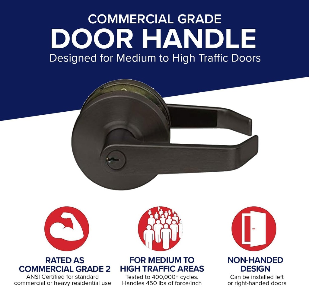 Lawrence Commercial Lever Door Lock - Heavy Duty Locking Commercial Door Handle Keyed Entry, Grade 2 Door Handle with Lock and Key - Oil Rubbed Bronze, Entrance/Keylock Function Embassy Series