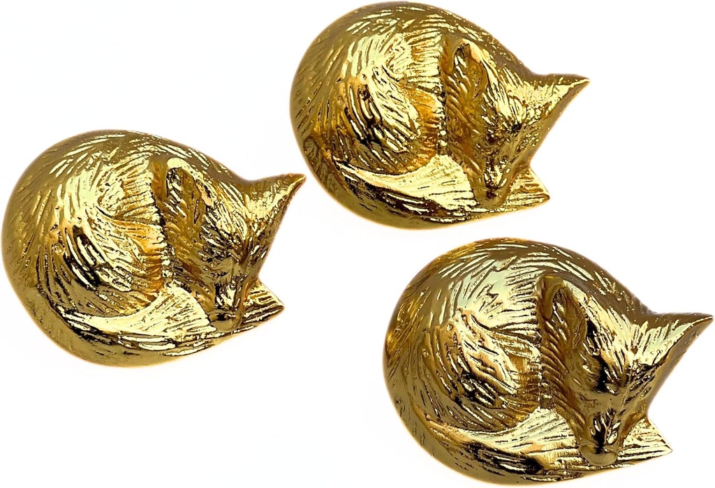 collectiblesBuy Shiny Brass Sleeping Fox Cabinet Knobs – Animal Drawer Pulls for Room, Cupboard, Closet, Dresser & Furniture Hardware | Wood Decor Knob Set (Pack of 3)