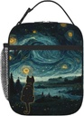 DEKIFNHG Black Cat Starry Night Insulated Lunch Box Portable Lunch Bag with Detachable Handle,Reusable Lunchbox for Boys Girls Men Women