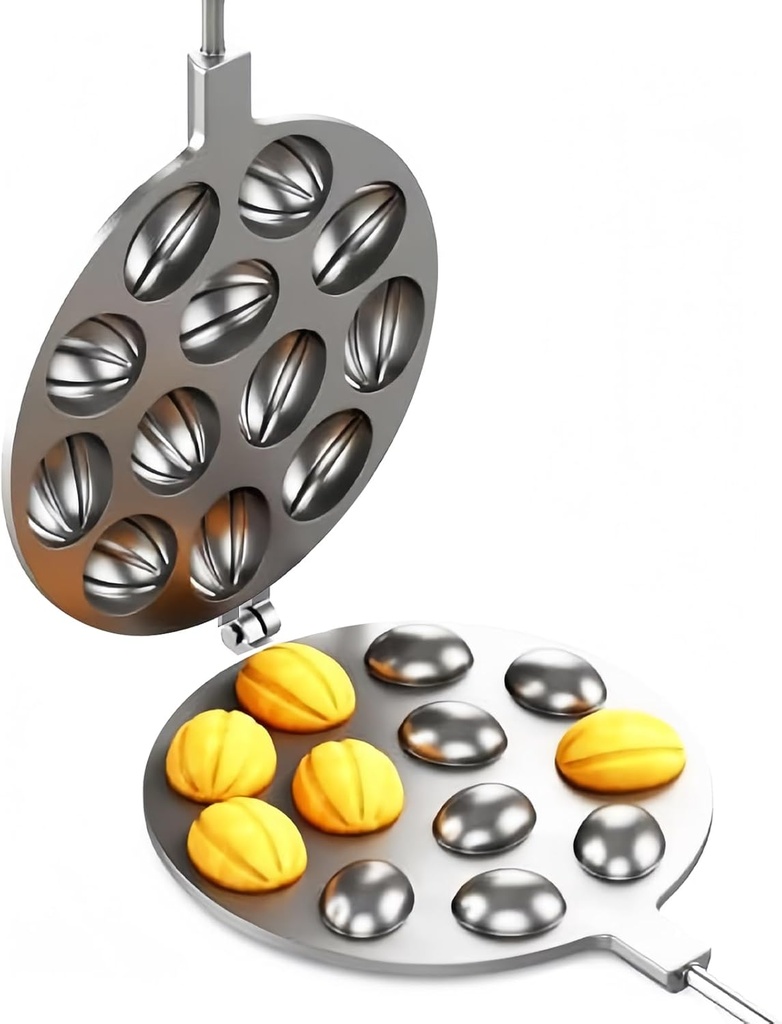 Walnut Cookie Maker, 9 Nuts Oreshki Maker Metal Walnut Cake, Nut Cookie Shaped Molds, Suitable for Gas Stove, Detachable Baking Pan (Metal Oreshki Maker)