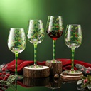 4 Pcs Christmas Holly Berry Party Stemmed Wine Glasses Hand Painted Drinking Cup Wine Glasses Gifts for Birthday Theme Holiday Party Supplies