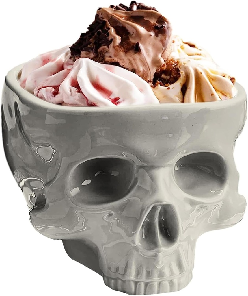 Halloween Skull Bowl for Eating - Food Safe Skeleton Head Pasta Bowl, Portable Ceramic Candy Server & Punch Dispenser Retro Gothic Tabletop Ornament Gothic Kitchen Accessories (300ML)