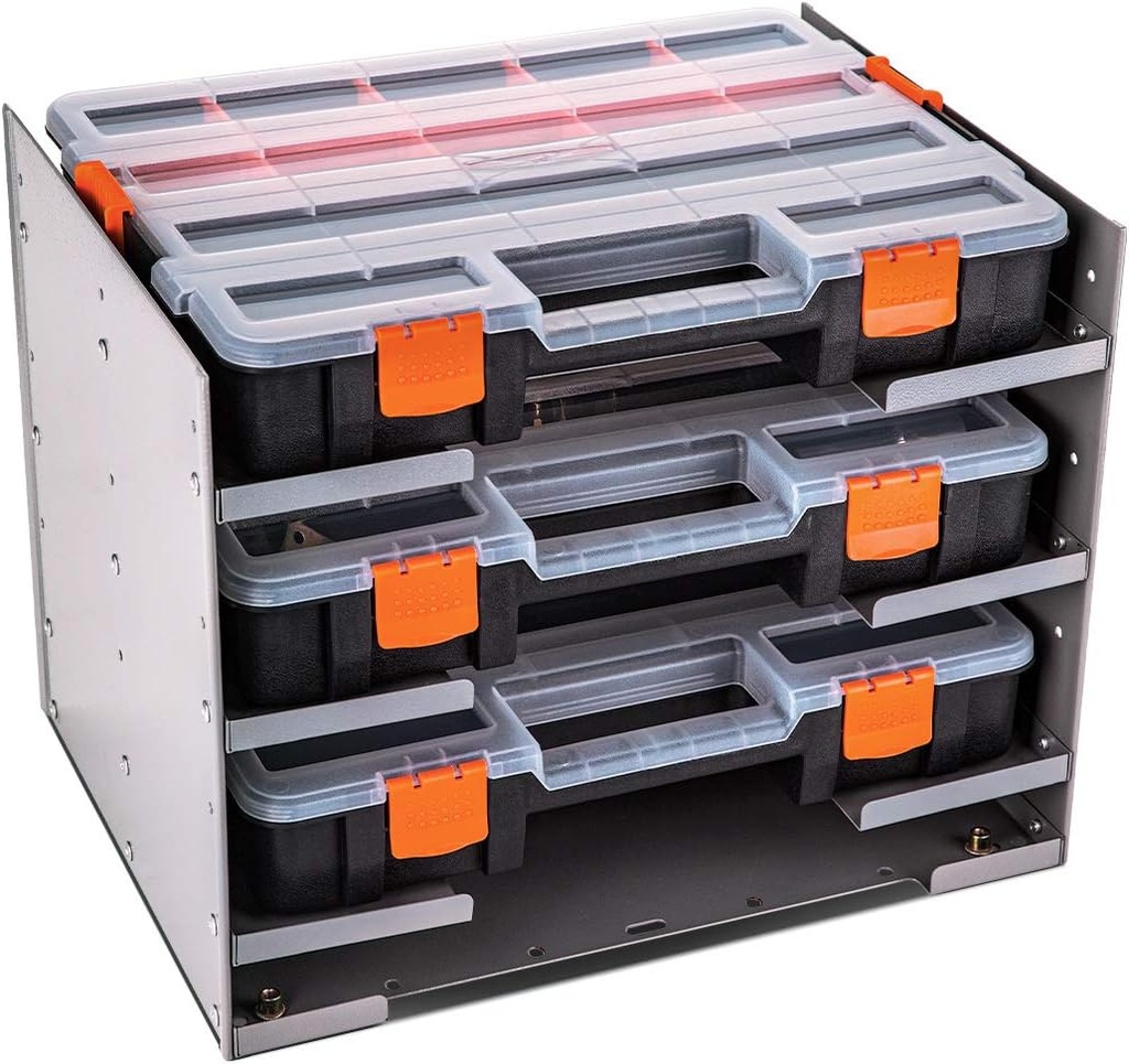 P-SH-Tote Shelf Kit for Van Shelving Storage, 3 Plastic Storage Box w/ 1 set Organizer Holder for Small Parts, Screws and Hardwares