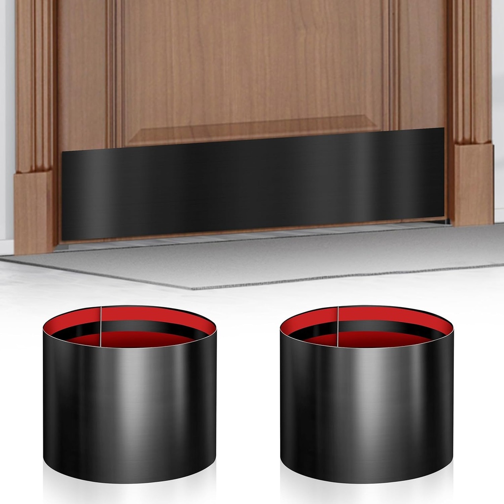 2 Pack 8" x 34" Self Adhesive Door Kick Plate for Bottom of Door, Stainless Steel Front Door Kick Plates, Kickplates for 36" Door Interior and Exterior (Black)