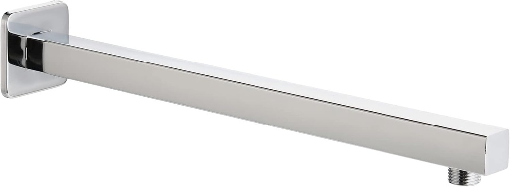 Voolan 16“ Square Shower Arm with Flange and Teflon Tape, Extension Shower Head Arm for Bathroom Fixed Shower Head, Solid Stainless Steel, Wall Mounted (Chrome)