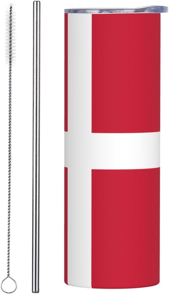 20ozDanish flag stainless steel straw lid cup, double-layer stainless steel, can be drunk directly or with a straw