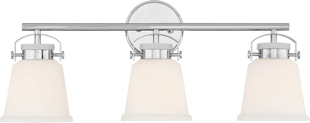 Savoy House 8-1627-3-11 Kaden Industrial Traditional White Opal Glass Bathroom Vanity Wall Light, 3-Light 180 Total Watts, 11" H x 26" W, Polished Chrome