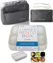 Bento-Box with Lunch Bag and Ice Pack Set. Containers for Kids Adults Boys Girls Snacks and Lunches. 4 Compartments, Divided Portion Container Boxes with Insulated Bags for School, Grey