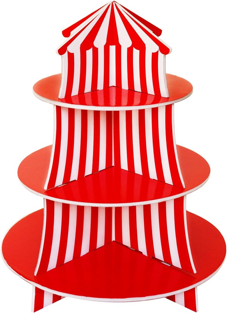 Super Z Outlet 3 Tier Cupcake Foam Stand with Circus Carnival Tent Design for Desserts, Birthdays, Decorations