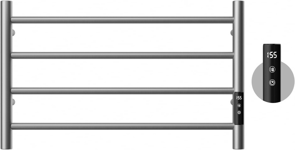 POPFLY Heated Towel Rack, Wall Electric Hot Towel Warmer Rack, 4-Bar 304 Stainless Steel Small Heated Towel Warmer Rack for Bathroom with Timer and Temperature Control, Brushed