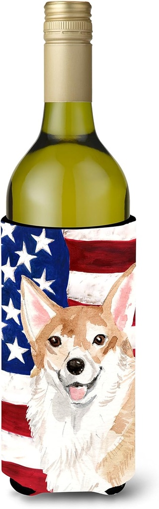 Caroline's Treasures BB9379LITERK Corgi Patriotic Wine Bottle Hugger Bottle Cooler Sleeve Hugger Machine Washable Collapsible Insulator Beverage Insulated Holder