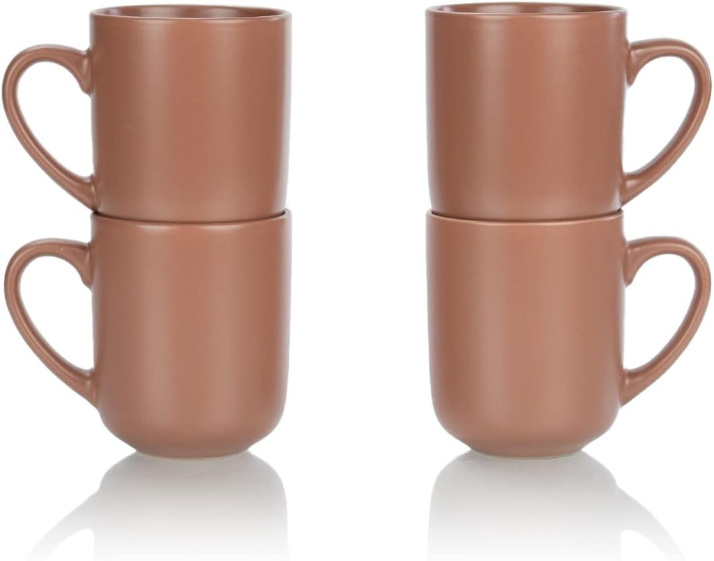 Everything Kitchens Modern Flat Dinnerware Collection (15oz Mugs - Set of 4, Terracotta)