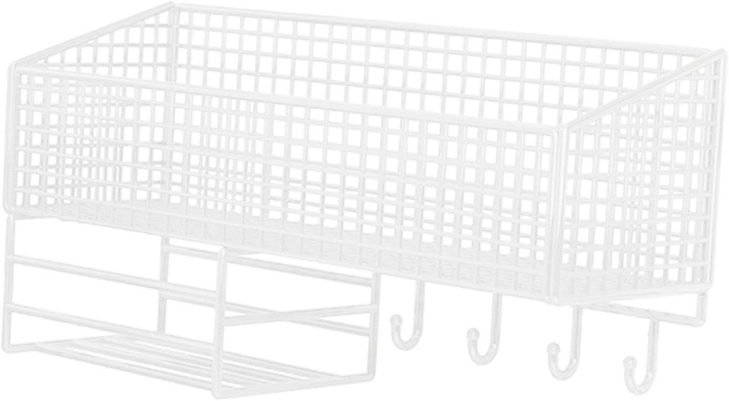 Wall Mount Wire Basket, Kitchen Storage Space Saving Mesh Bin, Food Storage Fruit Basket, Pantry Organizer Rack for Snack Egg, White L with Hook