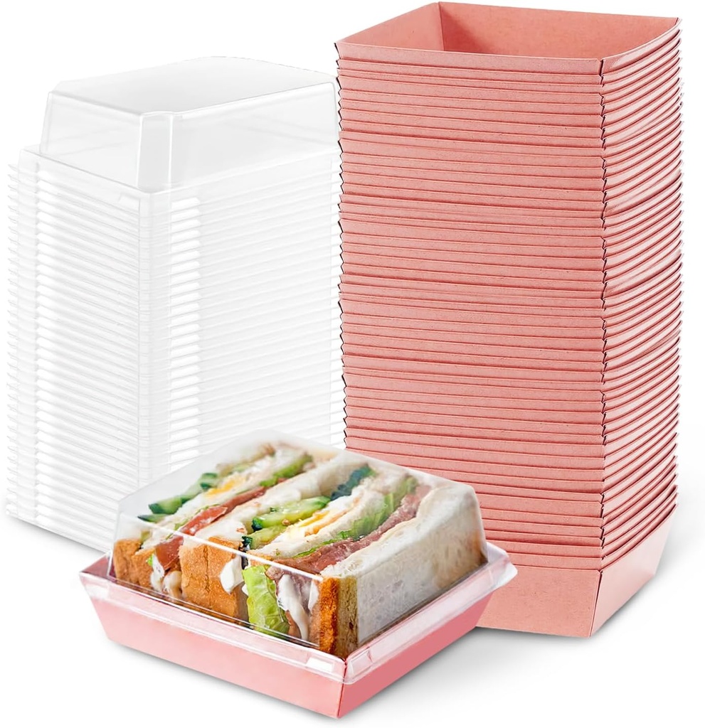 Plastic Charcuterie Boxes with Clear Lids 5in 50pcs, Pink Small Square To Go Paper Bakery Dessert Boxes, Disposable Mini Food Containers for Sandwich Cookie Slice Cake Strawberry Snack