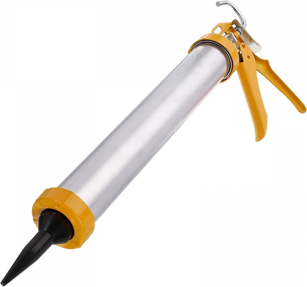 uxcell Manual Sausage Caulking Gun, Aluminium Sealant Cartridge Tube Caulk Applicator 600ml/20oz, 12:1 Thrust rate with Cones Nozzles, Yellow