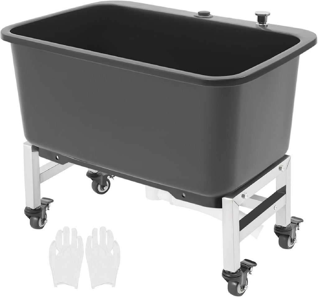 Freestanding Commercial Floor Mop Sink with Rollers, Mop Buckets with Drain Botton, Plastic Service Basin for Laundry Room, Kitchen, Bathroom, Garage (Black, 23.62x15.75x19.88Inch)