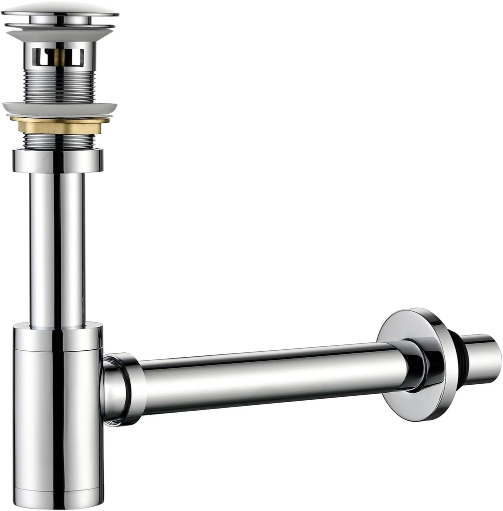 Brass P Trap Set: 1-1/4 Bottle P-Trap with Bathroom Sink Stopper - Sink Drain Plumbing Kit for Pipe Replacement (Chrome, with Overflow)