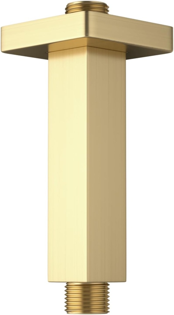 Brushed Gold Shower Arm with Flange 4 inch Square Shower Head Extension Arm for Fixed Showerheads and Handheld Showerheads, KATAIS