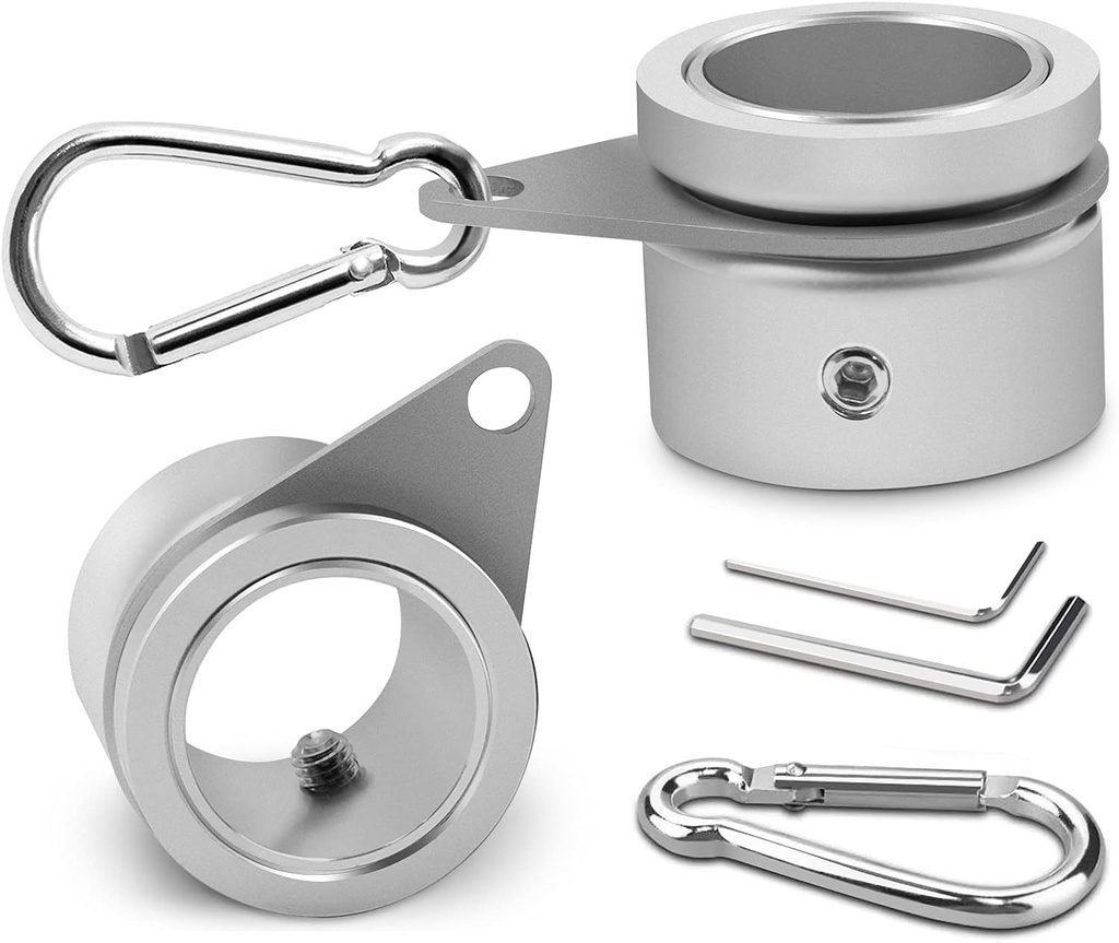 Flag Pole Rings, Aluminum Alloy Flagpole Rings 360° Rotating Anti Wrap Mounting Ring, Spinning Clips with Carabiner for 0.75-1.02 Inch Diameter- Pack of 2 (Matte Silver)