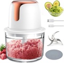 Electric Food Processor, 1.2L Cordless Meat Grinder, USB-C Rechargeable with 4500mAh Battery (Rose Gold)
