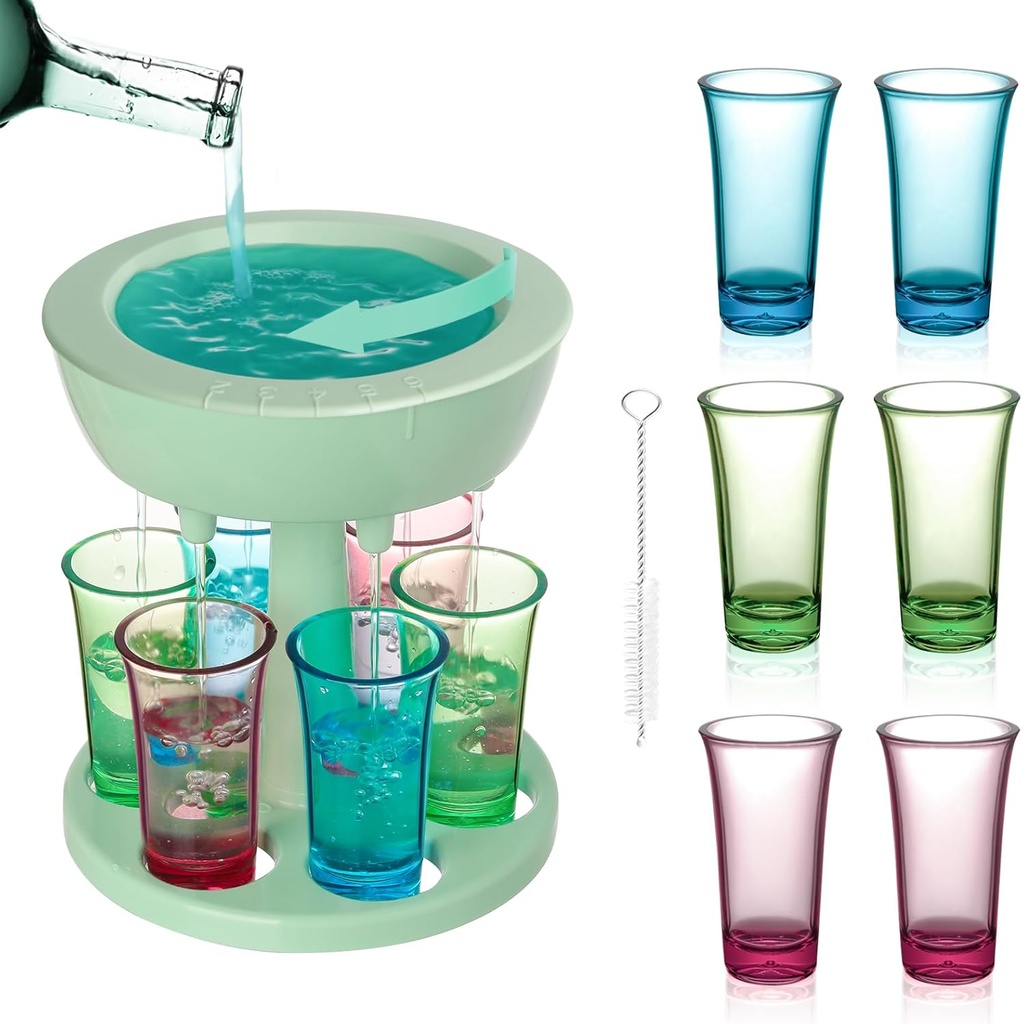 6 Shot Pourer Glass Dispenser and Holder,Shot Dispenser with 6 Cups 2 Oz Shot Glasses, Multiple Buffalito Six Drink Shot Dispenser for Party, Multi Pouring Shot Dispenser Glasses,Pink