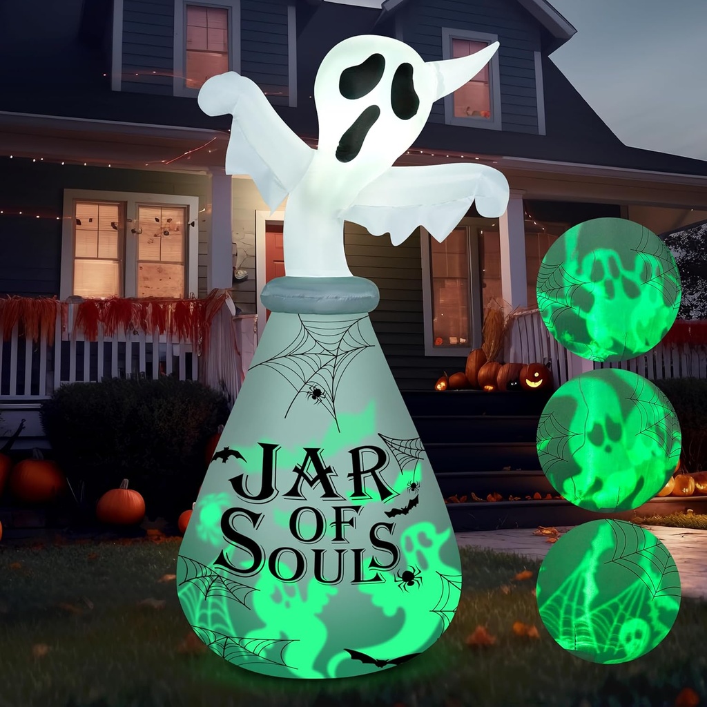 Joiedomi 6 FT Halloween Inflatable Outdoor Decoration, Ghost Inflatable Halloween Decor Outdoor, Blow Up Ghost in The Jar with Green Projecting LED for Halloween Yard Decoration