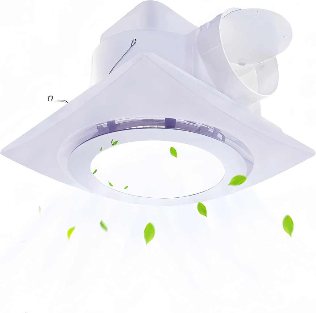 Bathroom Exhaust Fan with LED Light, Square Ceiling Mount Quiet Exhaust Fan for Bathroom/Shower/Home/Office/Restroom，1.0 Sones 110 CFM 110V 4" Duct, White
