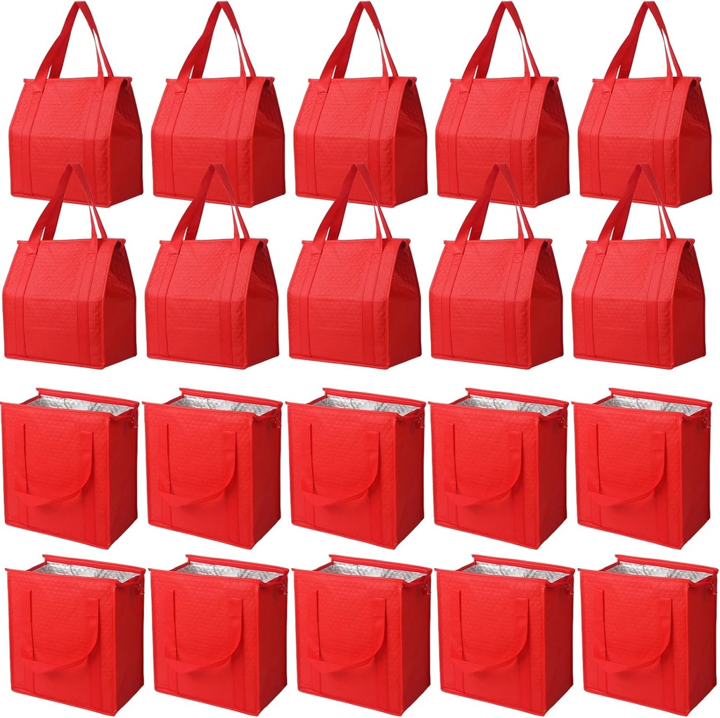 20 Pcs Insulated Shopping Bags for Groceries with Zipper & Handles, Large Foldable Cooler Bags for Hot & Cold Food
