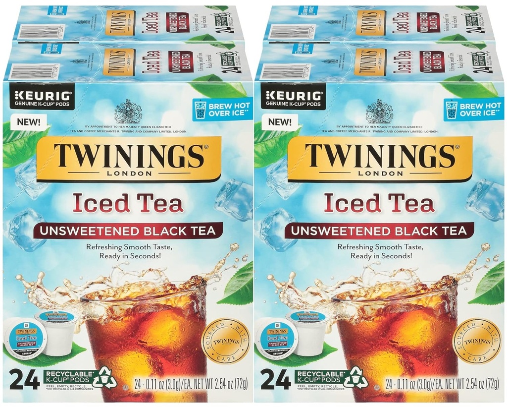 Twinings Iced Tea Unsweetened Black Tea K-Cup Pods for Keurig, Caffeinated, Refreshing, Smooth, Black Tea, 24 Count (Pack of 4)