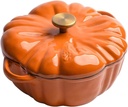 Cast Iron Dutch Oven, Pumpkin Shape Cooking Pot Casserole with Lid and Handles, Non-Stick Stew Pot Soup Pot Halloween Enamel Cookware Crock Pot for Soup Porridge Stew Gift(1.5L)