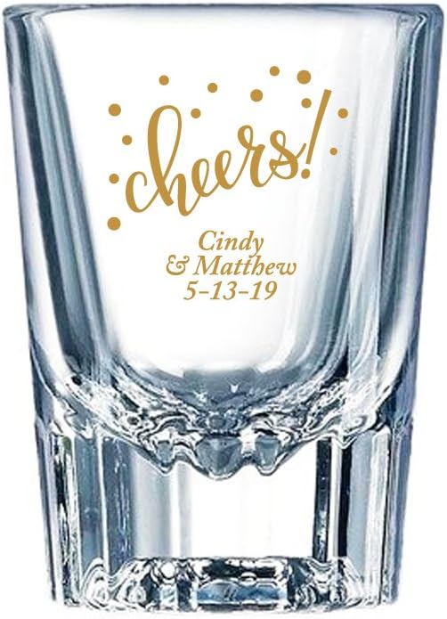 Personalized Color Printed Barcraft Shot Glass - Cheers - Gold - 12 pack