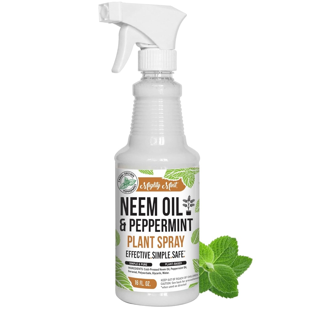 Mighty Mint Neem Oil & Peppermint Plant Nutrient Spray – Natural Leaf Shine for Indoor & Outdoor Use – Plant-Based Formula for Stronger, Healthy Plants - 16 oz