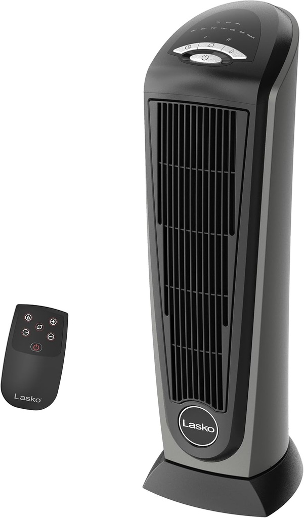 Lasko Tower Space Heater Indoor, Compact Electric Heaters for Indoor Use, Small Space Heater with Remote, Ideal Lasko Space Heaters for Indoor Use, 22.5 Inches, Grey/Black, 1500W, 751320