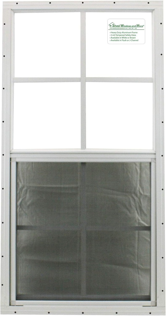 Shed Windows and More 18" X 36" White Aluminum Window Flush Mount, Safety/Tempered Glass Playhouse Windows, Chicken Coop Windows