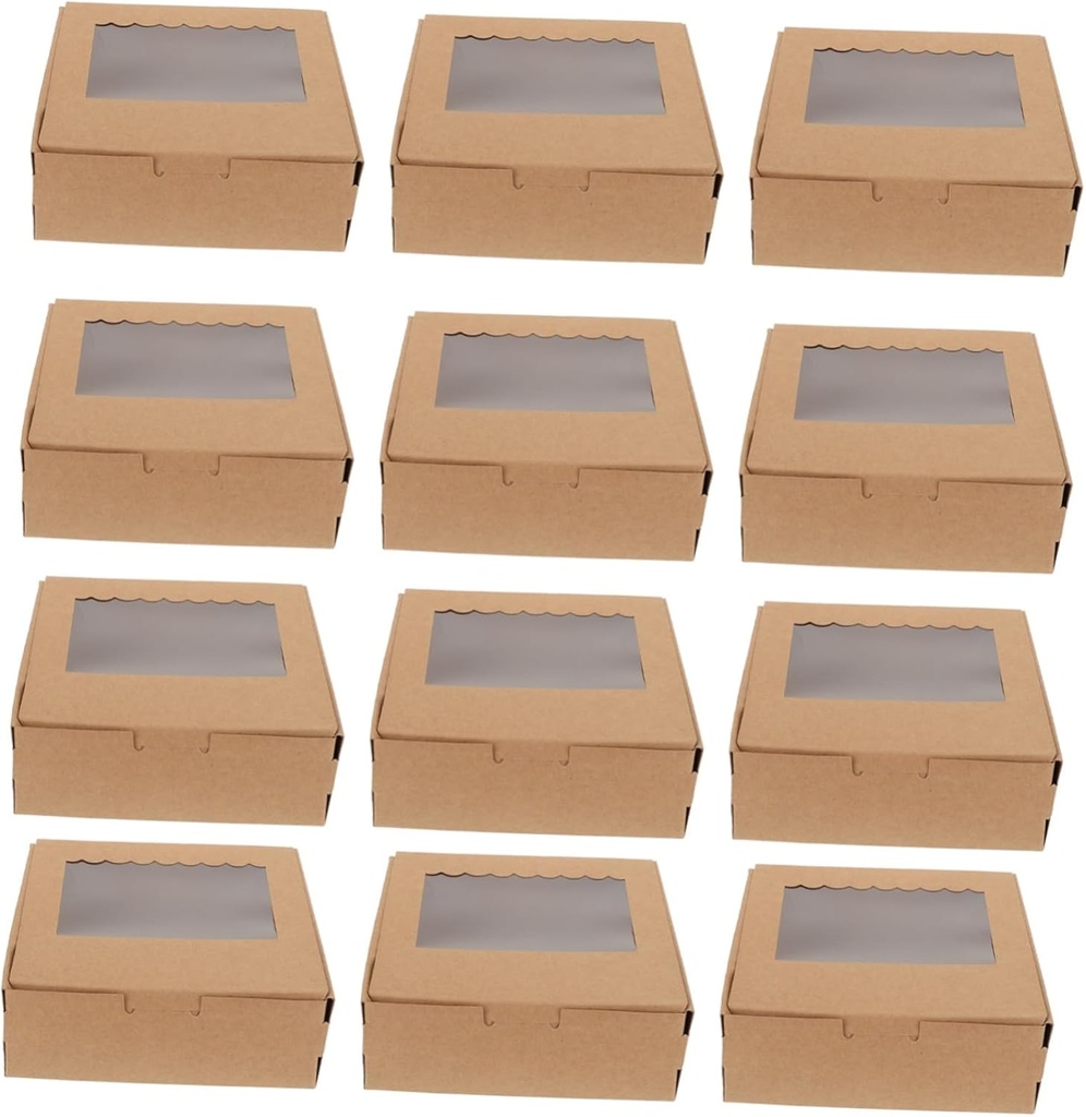 Large Cake Box Set of 12 Paper Packaging Boxes with Window for Dessert Muffin Cupcake Bakery Pastry