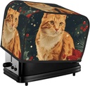 Poinsettia Yellow Cat Pattern Toaster Cover 2 Slice Washable Bread Maker Cover Decorative Kitchen Small Appliance Covers Dust Protection Stain Resistant Bread Machine Protector with Top Handle