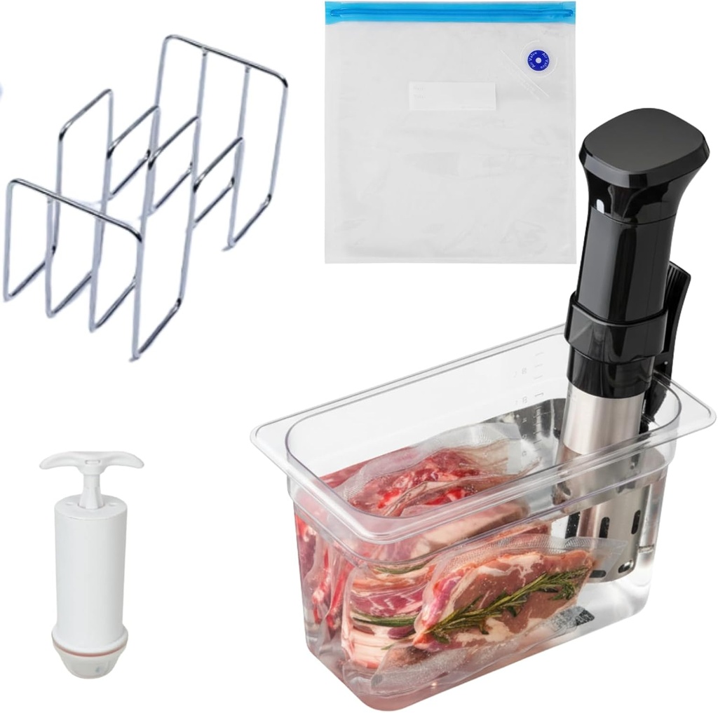 Sous Vide Container - 6qt Water Bath with Lid, Rack, Vacuum Bags & Hand Pump - 12.8 x 7.9 x 6.9 Inch Sous Vide Kit Slow Cooker Container for Precision Cooking at Home