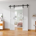 Double 18''x84'' Sliding Barn Door with 6.6 Ft Barn Door Hardware Kit& Handle& Floor Guides,Pre-Drilled Holes Easy Assembly, Water-Proof PVC Surface, H-Frame, White