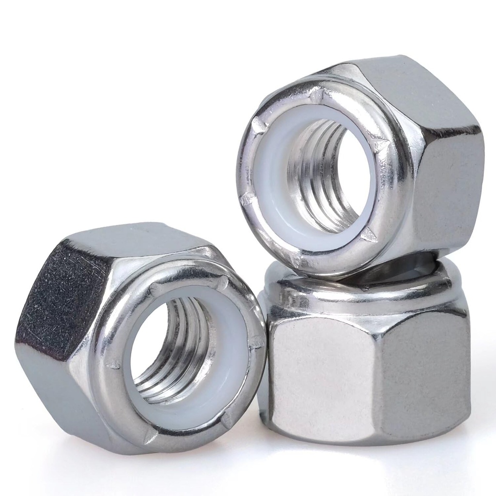 1/2"-13, Nylon Insert Hex Lock Nuts, 304 Stainless Steel, Bright Finish, Coarse Thread, Machinery, Automotive, Outdoor, Wooden Furniture, 5 PCS