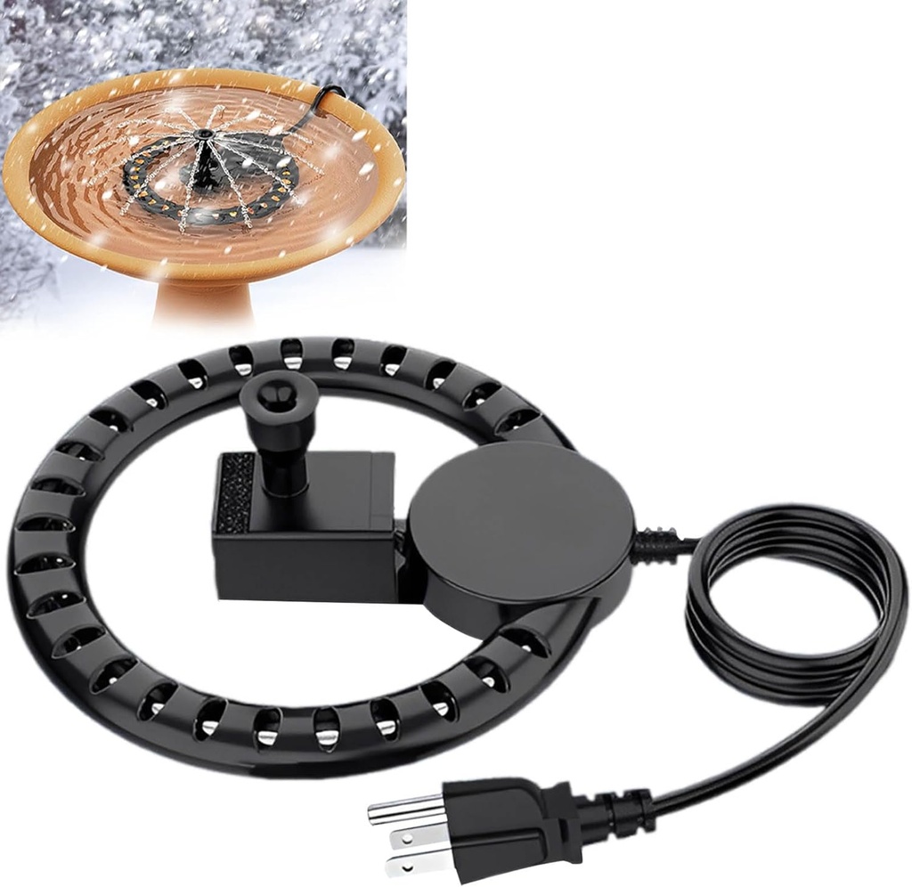 Bird Bath Heater with Water Pump for Outdoors in Winter, 50W Thermostatic Controlled Auto Shut Off Birdbaths Deicer, Birdbath Heater with 5.9ft Cord in Black for Outdoor Birdbath