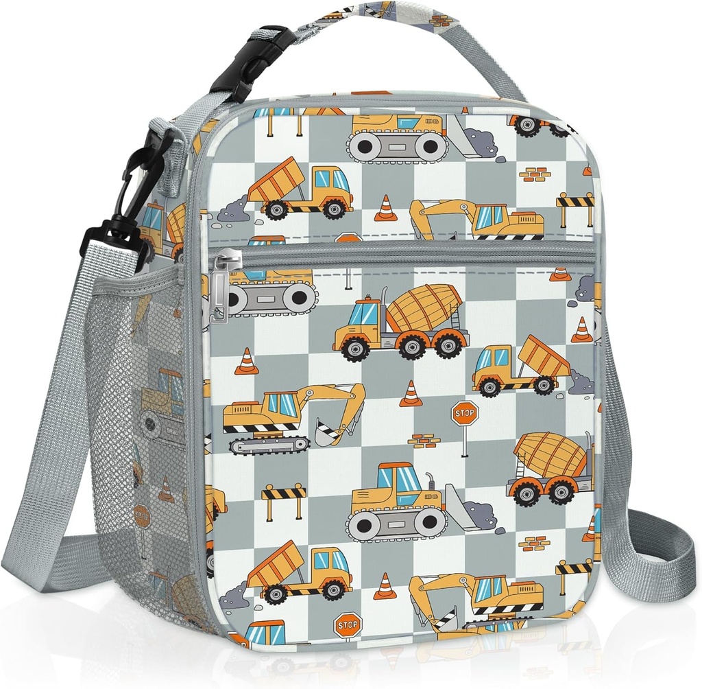 Clastyle Car Insulated Kids Lunch Bag Truck Large Thermal Cooler Bag for Boy Picnic School Lunch Box Tote,Engineer Excavator