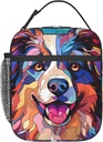 Australian Shepherd Stained Dog Breed Glass Art Insulated Lunch Box For Women Man, Portable Lunch Bag Reusable Cooler Tote For Office Work Travel Picnic Camping Beach